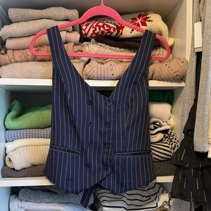Navy Pinstripe Sleeveless Vest/Top